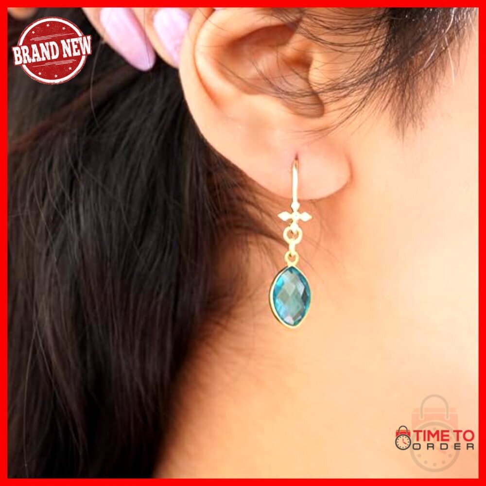 Marquise Crystal Dangle Earrings Sterling Silver Gold Vermeil Hypoallergenic - Picture 2 of 7